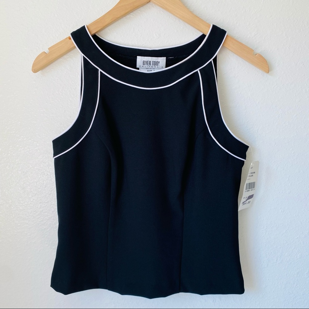 Vintage 90s Y2K color block square neck cropped  white black tank monochrome